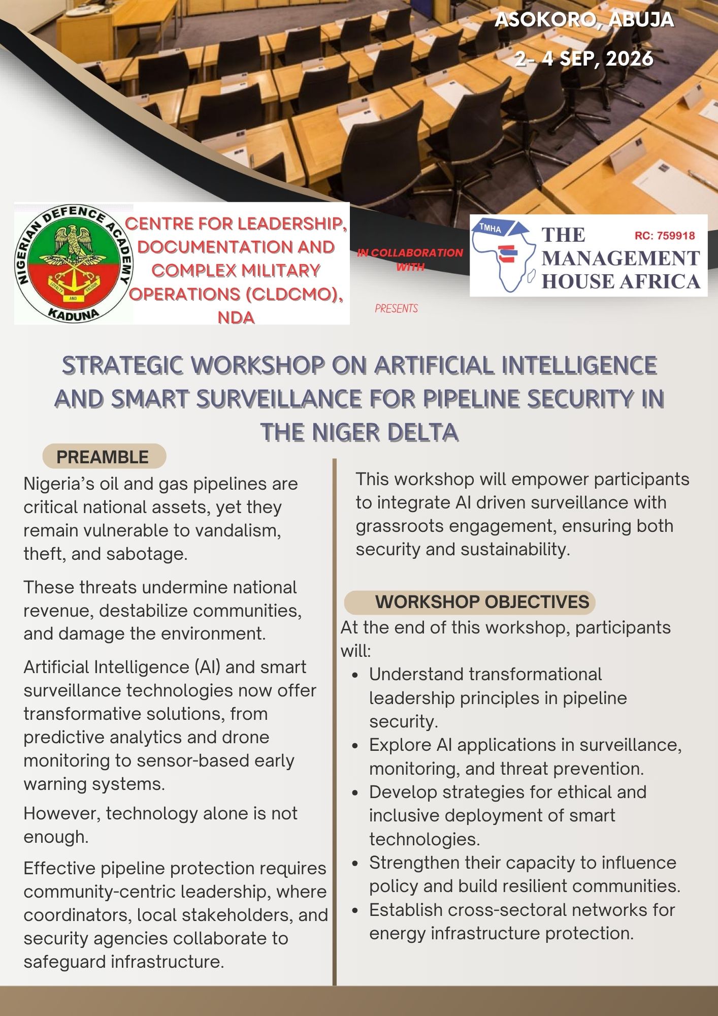 STRATEGIC WORKSHOP ON ARTIFICIAL INTELLIGENCE AND SMART SURVEILLANCE FOR PIPELINE SECURITY IN THE NIGER DELTA