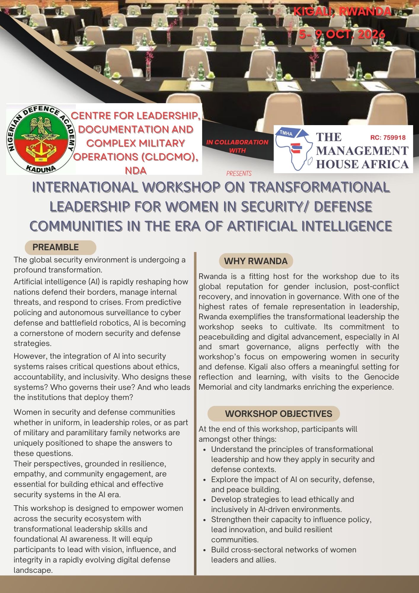 INTERNATIONAL WORKSHOP ON TRANSFORMATIONAL LEADERSHIP FOR WOMEN IN SECURITY/ DEFENSE COMMUNITIES IN THE ERA OF ARTIFICIAL INTELLIGENCE