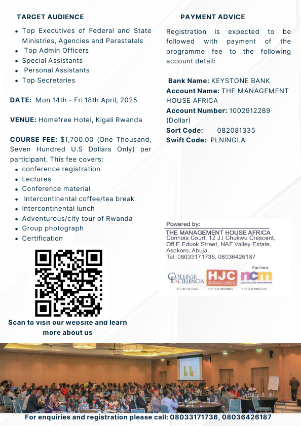 International Strategic Leadership and Management Development-14th to 18th April 2025